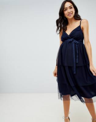 фото Платье миди из тюля с ярусной юбкой asos design maternity-темно-синий asos maternity