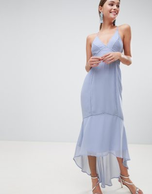 Платье миди на бретелях с кружевными вставками ASOS DESIGN-Голубой