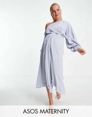  Платье миди на одно плечо из льна ASOS DESIGN Maternity-Голубой
