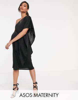 фото Платье миди на одно плечо с кейпом asos design maternity-черный asos maternity