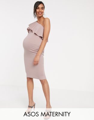 фото Платье миди на одно плечо с оборками asos design maternity-розовый asos maternity