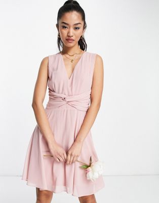 фото Платье мини приглушенного розового цвета с расклешенной юбкой tfnc bridesmaid-оранжевый цвет