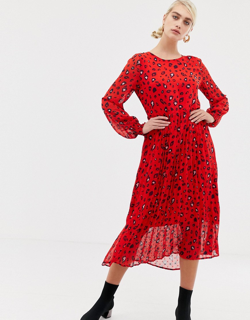 фото Платье миди с абстрактным леопардовым принтом selected femme-красный