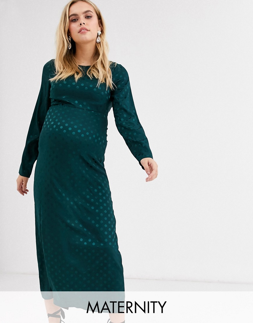 фото Платье миди с длинными рукавами fashion union maternity-зеленый