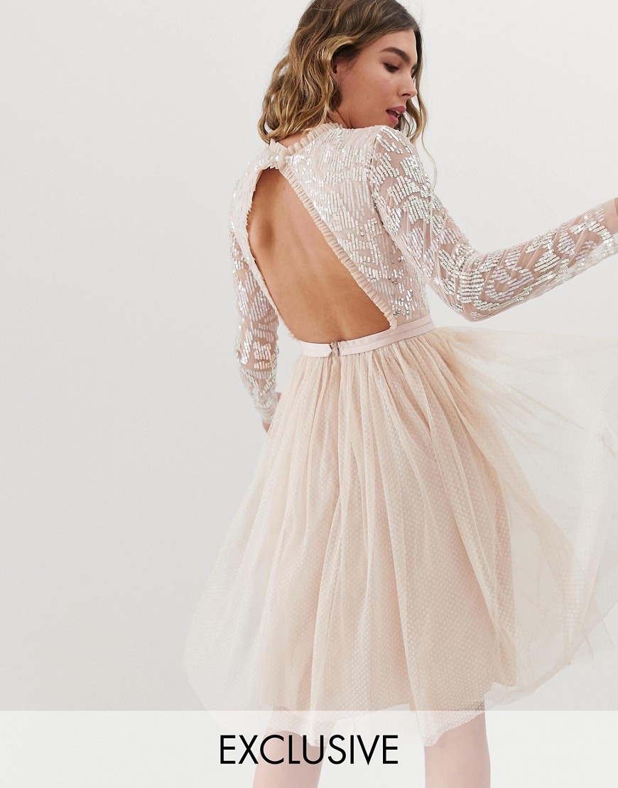 фото Платье миди с длинными рукавами и юбкой из тюля needle & thread-розовый