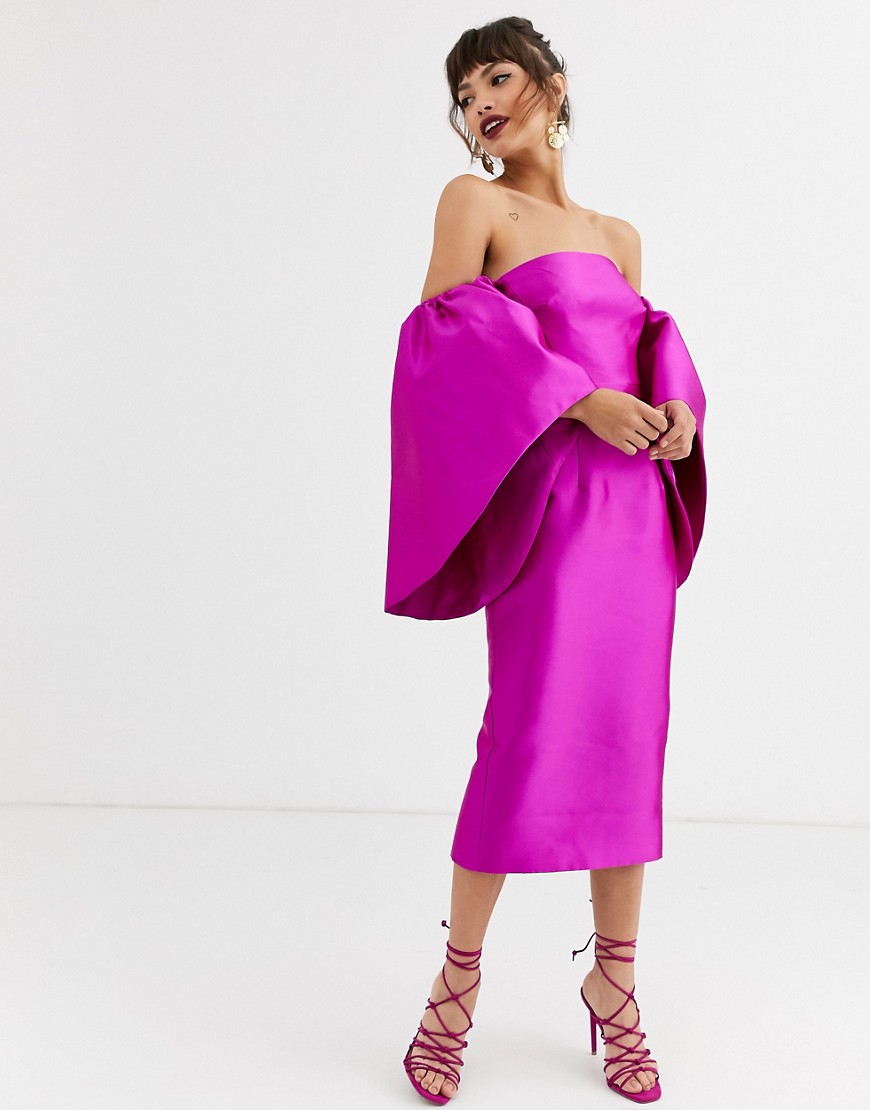 фото Платье миди с эффектными рукавами asos edition-фиолетовый