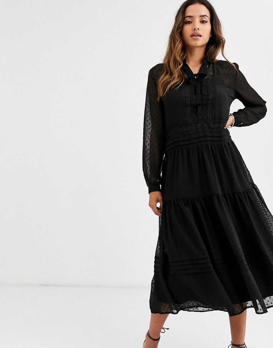 фото Платье миди с кружевом и отделкой в горошек y.a.s-черный