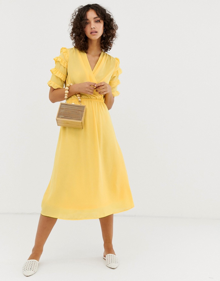 фото Платье миди с оборками на рукавах vero moda-желтый