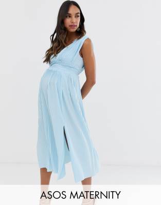 фото Платье миди с плиссировкой и кружевной вставкой asos design maternity premium-синий asos maternity