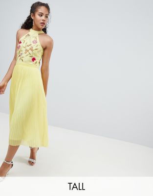 Платье миди с плиссировкой и вышивкой Frock And Frill Tall-Желтый