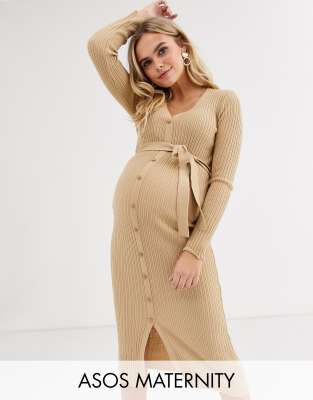 фото Платье миди с пуговицами и поясом asos design maternity-светло-бежевый asos maternity