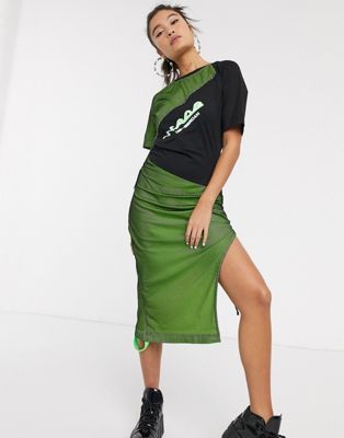 фото Платье миди с сетчатыми вставками и сборками db berdan-зеленый