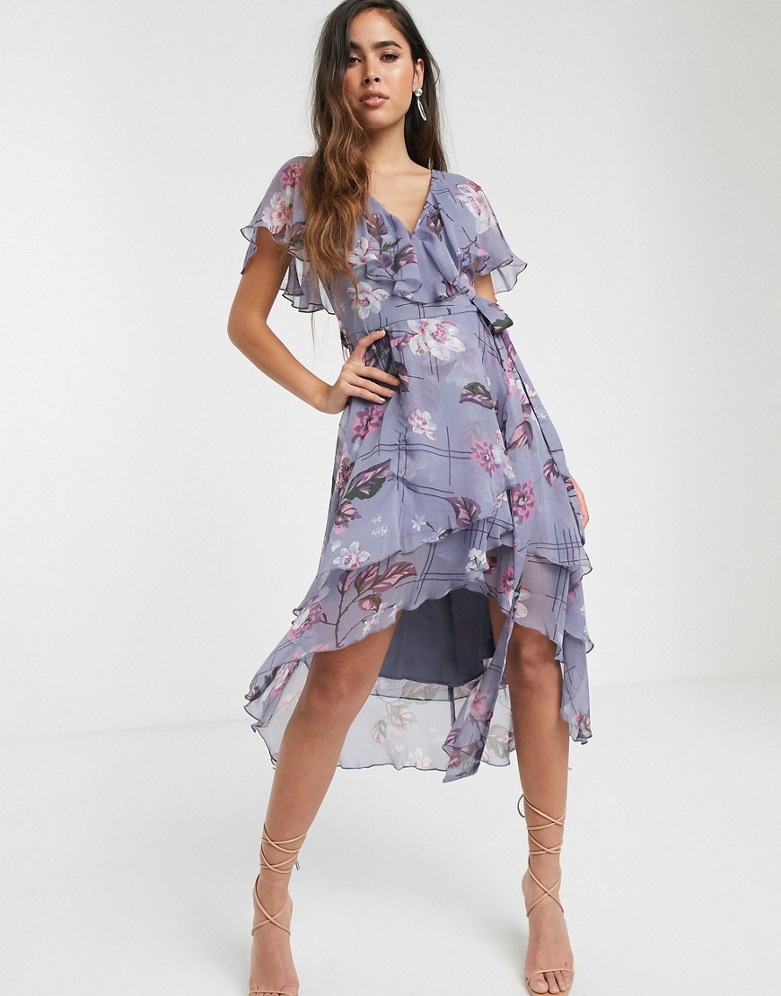 фото Платье миди с цветочным принтом и кейпом asos design-мульти