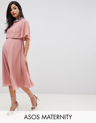 фото Платье миди с укороченным лифом и отделкой на воротнике asos design maternity-розовый asos maternity