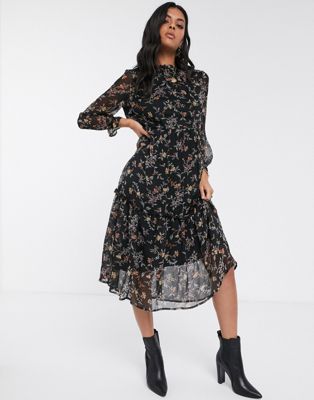фото Платье миди с высоким воротом и цветочным принтом vero moda-черный