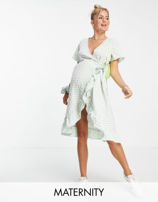 фото Платье миди с запахом из легкой жатой ткани в клетку mamalicious maternity-multi mama.licious