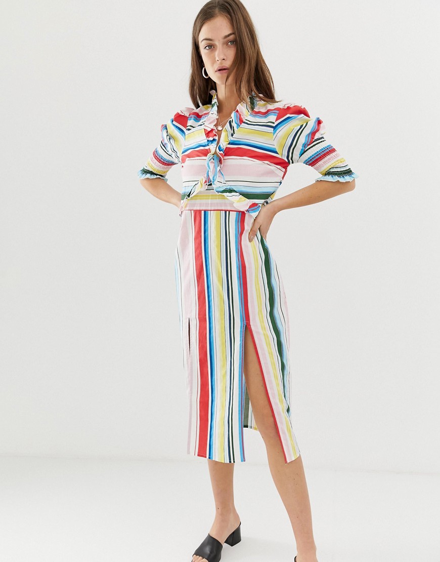 Платье миди в полоску с боковыми разрезами Vero Moda-Многоцветный