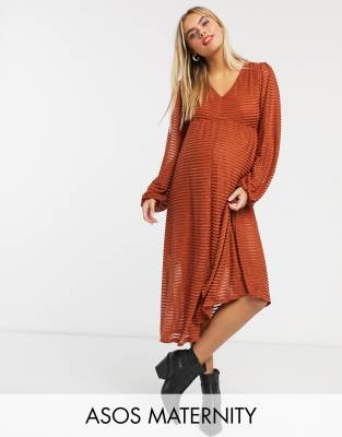 фото Платье миди в полоску с длинными рукавами asos design maternity-красный asos maternity