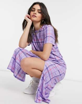 Платье миди в стиле oversized сиреневого цвета в клетку Urban Threads-Фиолетовый цвет