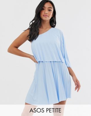 фото Плиссированное платье мини на одно плечо asos design petite-синий asos petite