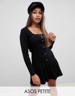 фото Платье мини на пуговицах с баской asos design petite-черный asos petite