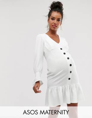 фото Платье мини на пуговицах с длинным рукавом asos design maternity-белый asos maternity