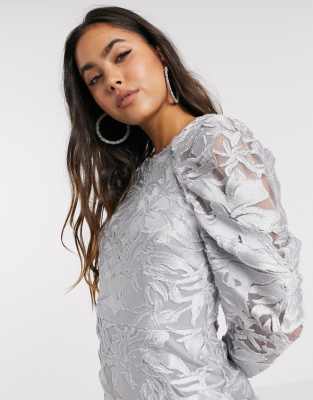 Вечерние платья Платье мини с длинными рукавами ASOS DESIGN-Серебристый
