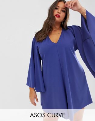 фото Платье мини с глубоким вырезом asos design curve-темно-синий asos curve