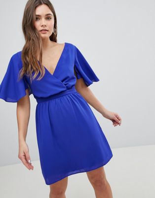 фото Платье мини с рукавами клеш asos-синий asos design