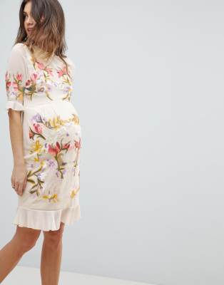 фото Платье мини с цветочной вышивкой hope & ivy maternity premium-бежевый