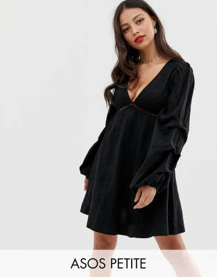 фото Платье мини с вышивкой ришелье asos design petite-черный asos petite