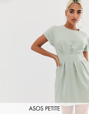 фото Платье мини с защипами на талии asos design petite-зеленый asos petite