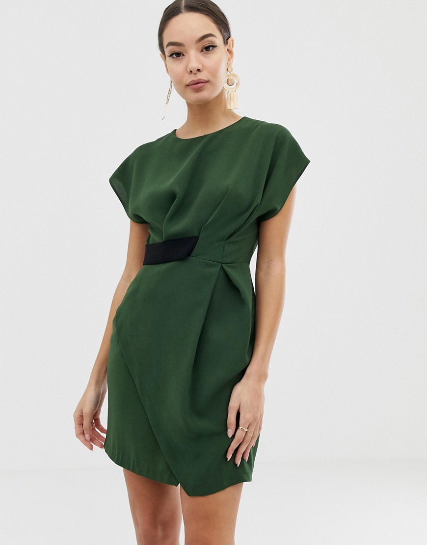 фото Платье мини в стиле оригами с отделкой asos design-зеленый
