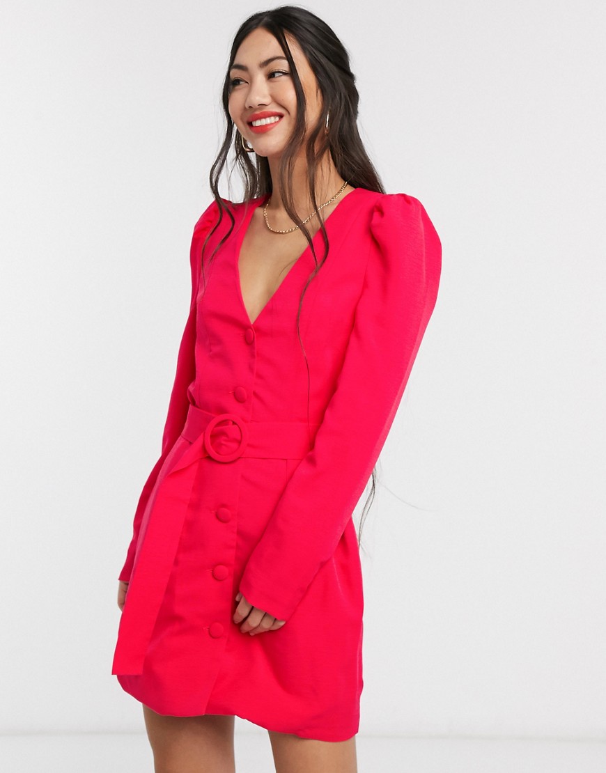 фото Платье-пиджак с объемными рукавами и винтажным поясом unique 21-розовый unique21