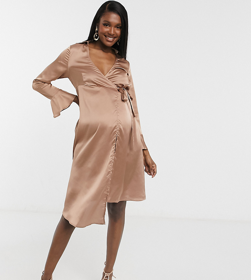 Платье-пиджак серо-коричневого цвета с завязками и рукавами-клеш Outrageous Fortune Maternity-Бежевый