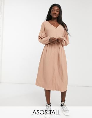 фото Платье-рубашка миди в стиле oversized из фактурной ткани цвета мокко asos design tall-бежевый asos tall