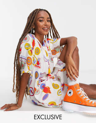 Платья мини  Asos Платье-рубашка мини с принтом фруктов и отложным воротником COLLUSION-Разноцветный
