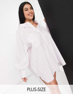 Платье-рубашка в стиле oversized в сиреневую полоску с объемными рукавами Threadbare Plus Size-Фиолетовый цвет