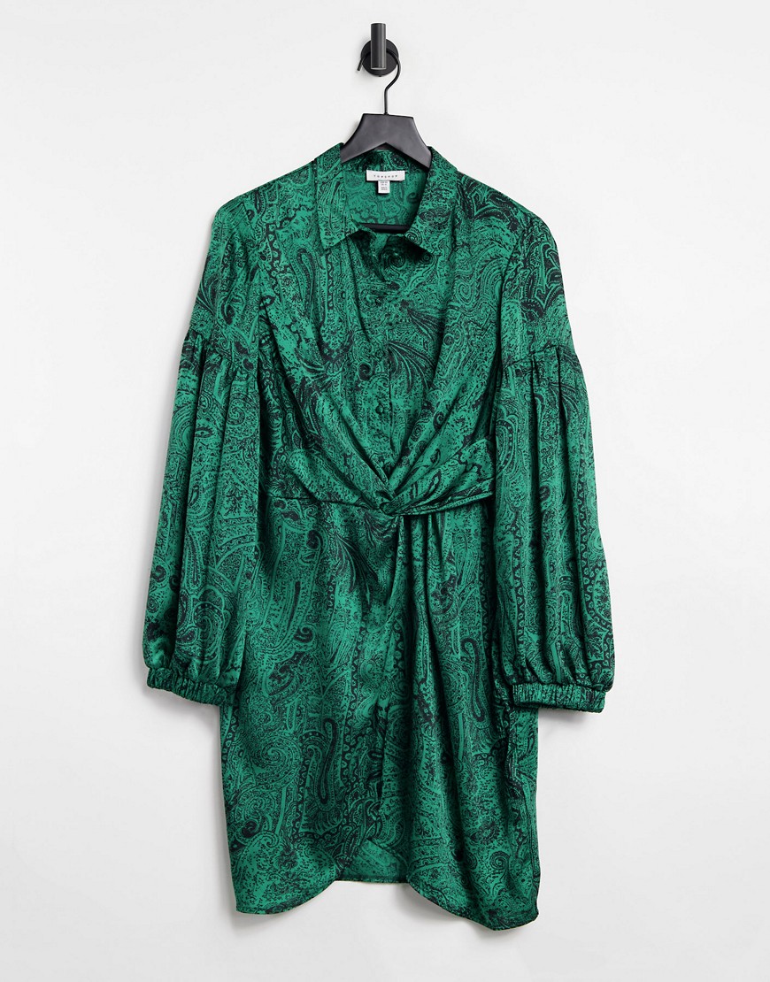 фото Платье-рубашка зеленого цвета с принтом пейсли и запахом topshop-зеленый цвет