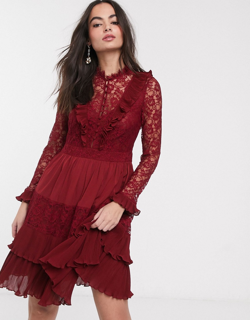 Платье с кружевом в винтажном стиле French Connection-Красный