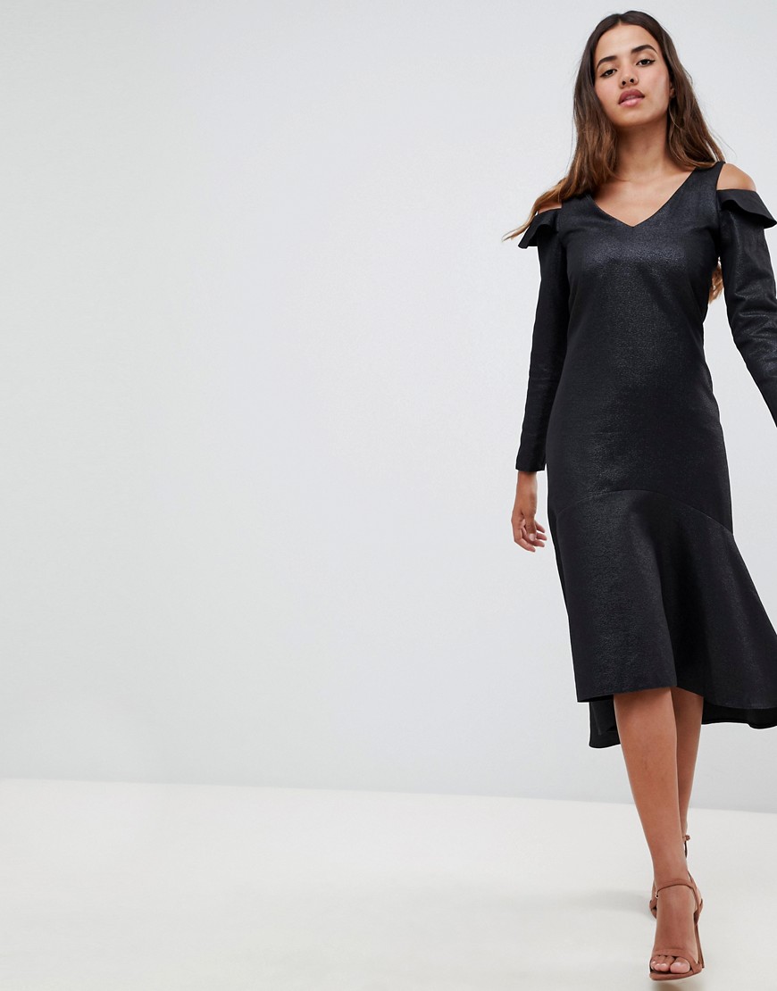 фото Платье с v-образным вырезом, асимметричным краем и баской closet london-черный