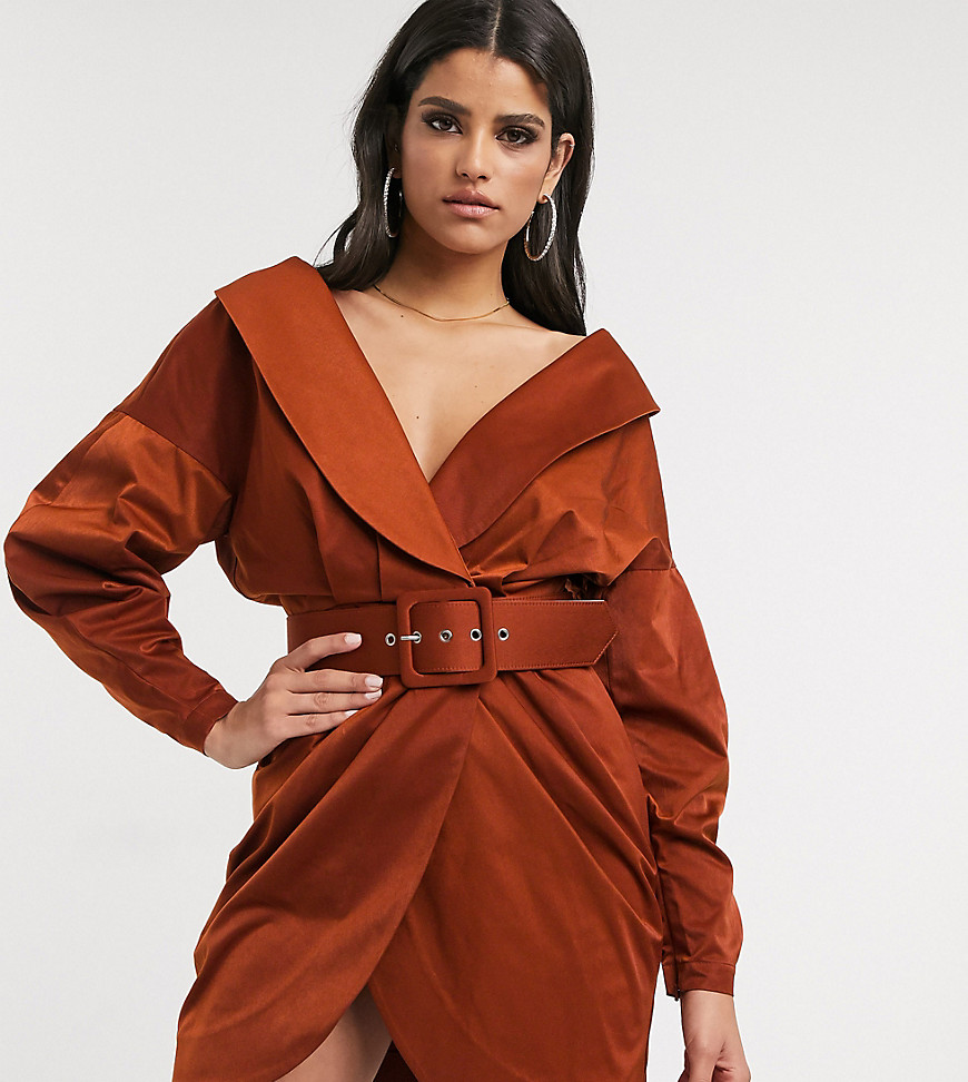 Платье-смокинг мини рыжего цвета с поясом ASOS DESIGN Tall-Оранжевый цвет