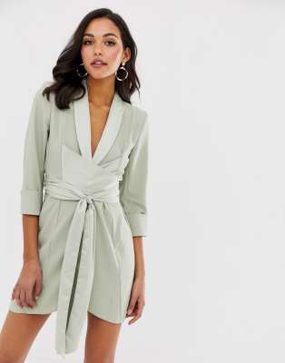 Платье-смокинг со сборками на рукавах ASOS DESIGN-Зеленый