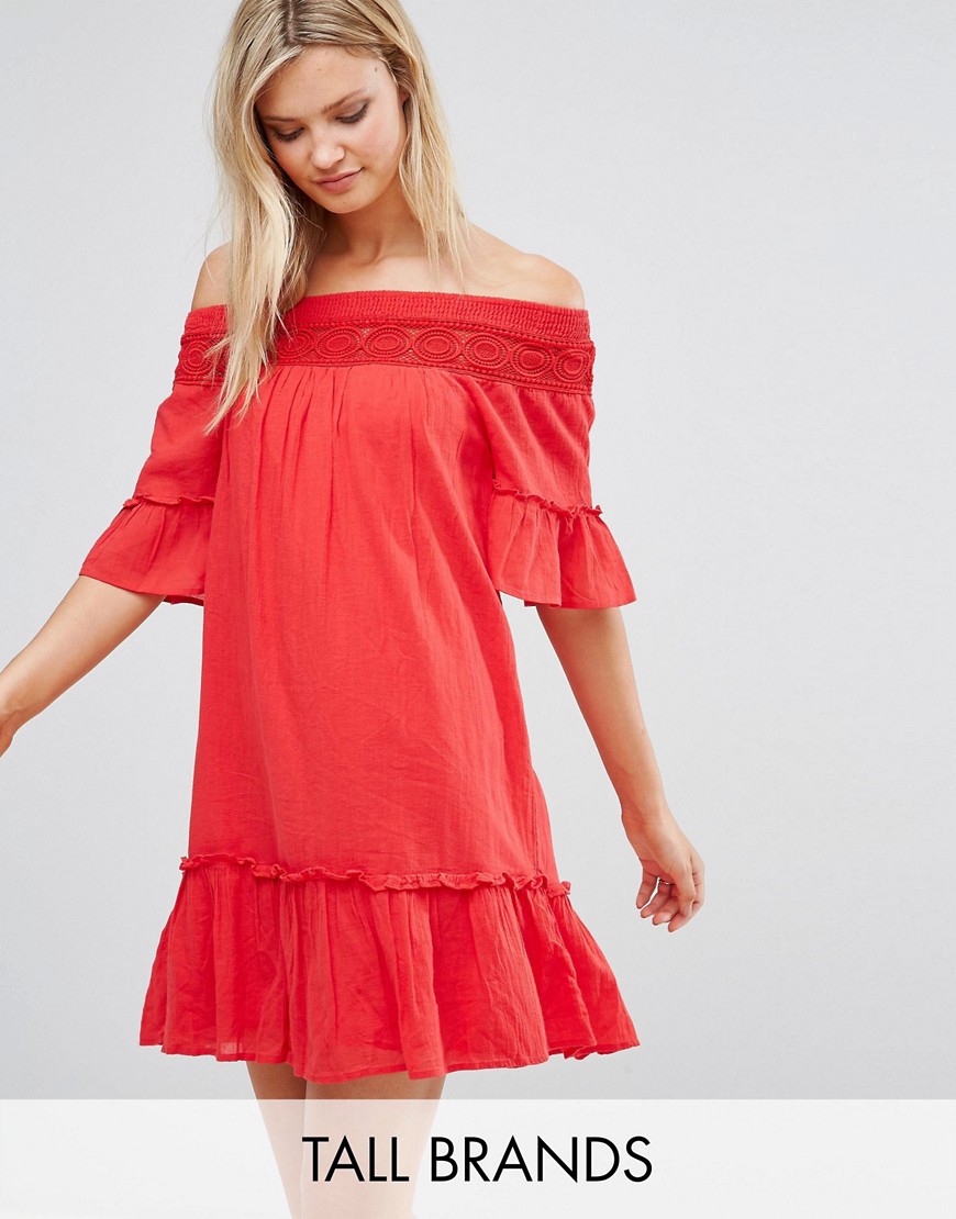 фото Платье со спущенными плечами vero moda tall-красный