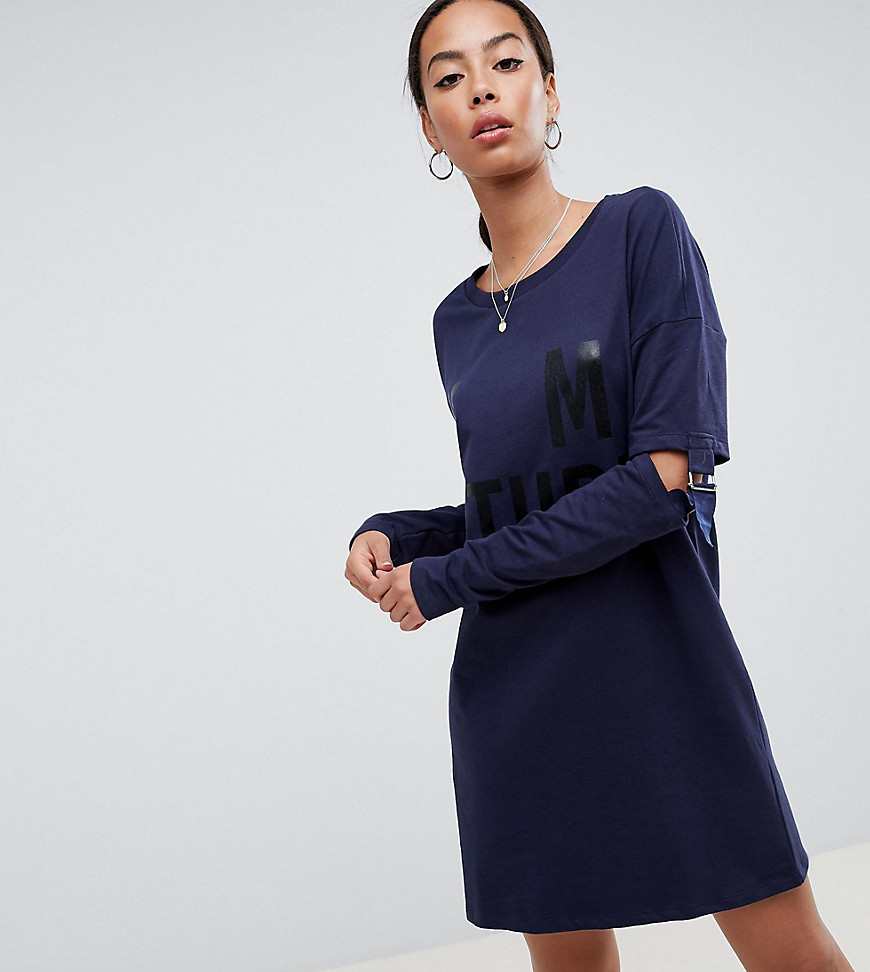 фото Платье-свитер с пряжками на рукавах noisy may tall-синий
