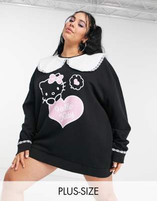 фото Платье-свитер в стиле oversized с воротником new girl order curve x hello kitty-черный цвет