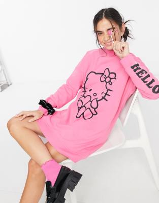 фото Платье-свитшот в стиле oversized с контрастным принтом китти new girl order x hello kitty-розовый цвет