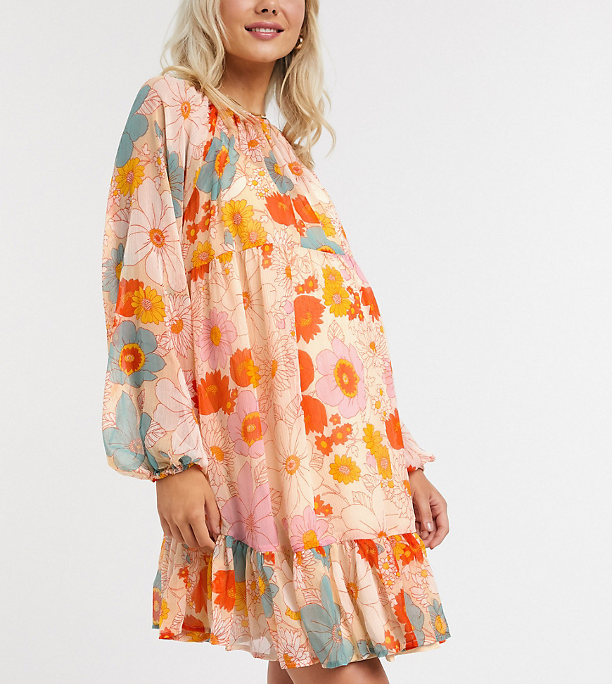 Платье мини с цветочным принтом в стиле ретро ASOS DESIGN Maternity-Многоцветный