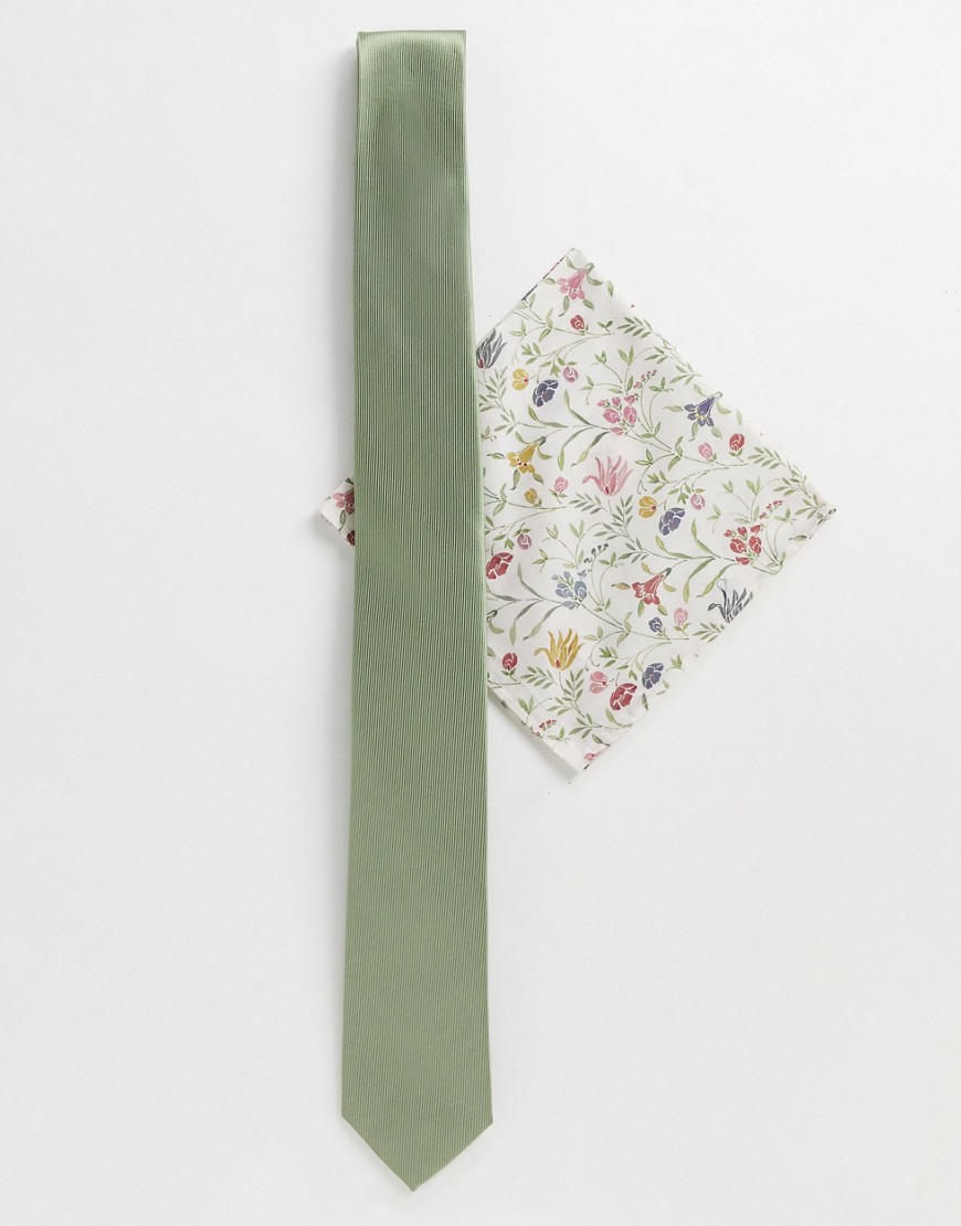 фото Платок для нагрудного кармана с принтом "либерти" и однотонный галстук gianni feraud-зеленый
