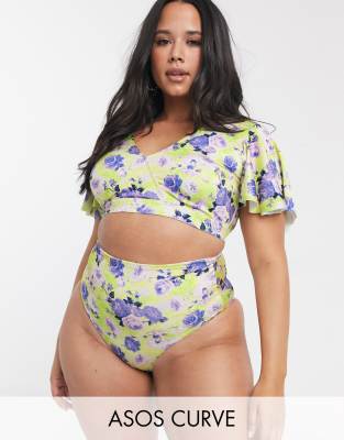 фото Плавки бикини от комплекта с завышенной талией asos design curve-мульти asos curve